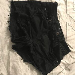 american eagle high waisted black shorts stretch